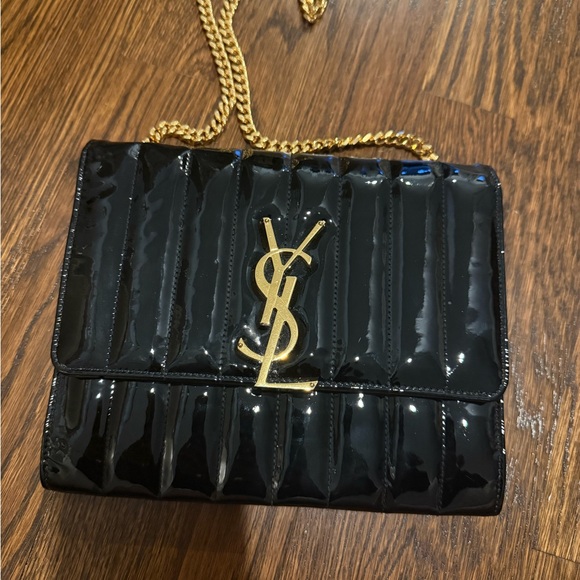 Yves Saint Laurent Black and Gold Vicky Crossbody Bag - Picture 2 of 6